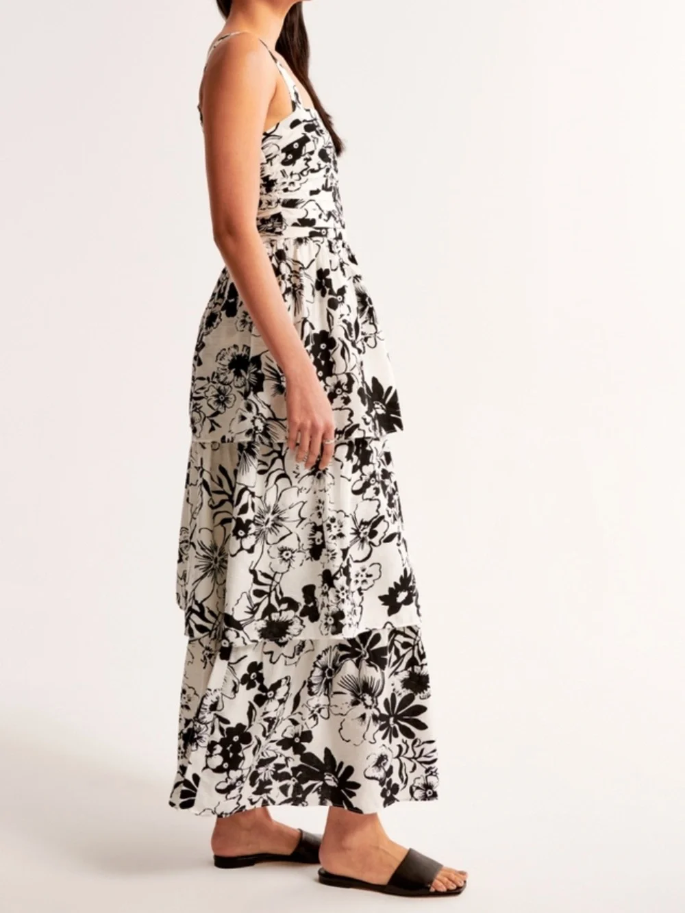 Abercrombie & Fitch Black and White Floral Tiered Maxi Dress